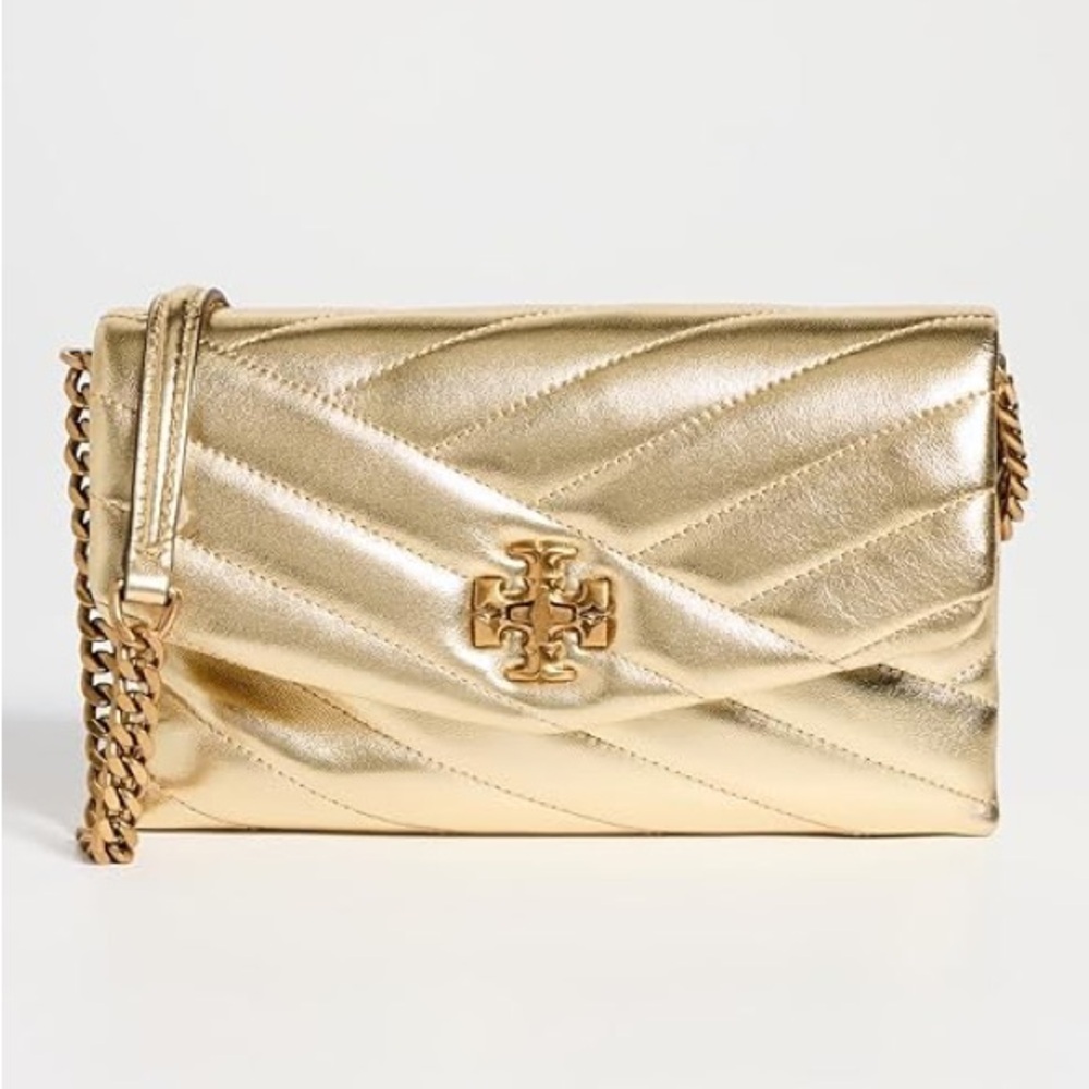 Tory Burch Gold Kira Quilted Wallet Chain EUC